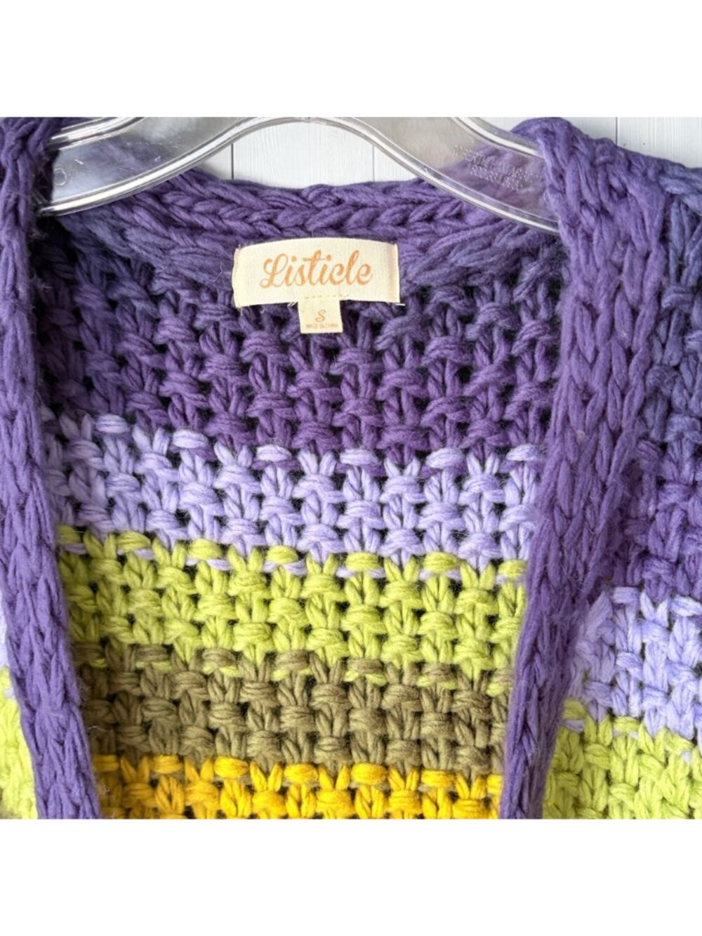 Listicle Crochet Cardigan Sweater Small Rainbow Striped Chunky Knit Oversized Po - Picture 6 of 8